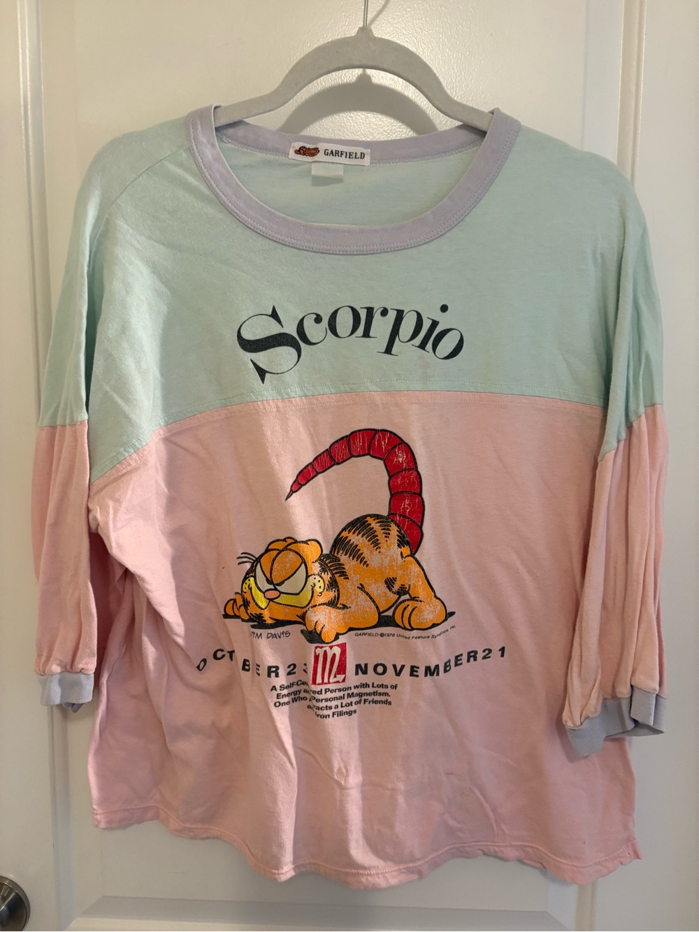 Vintage 1980s/1990s Garfield Scorpio Zodiac Colorblock Oversized Sleep T-Shirt